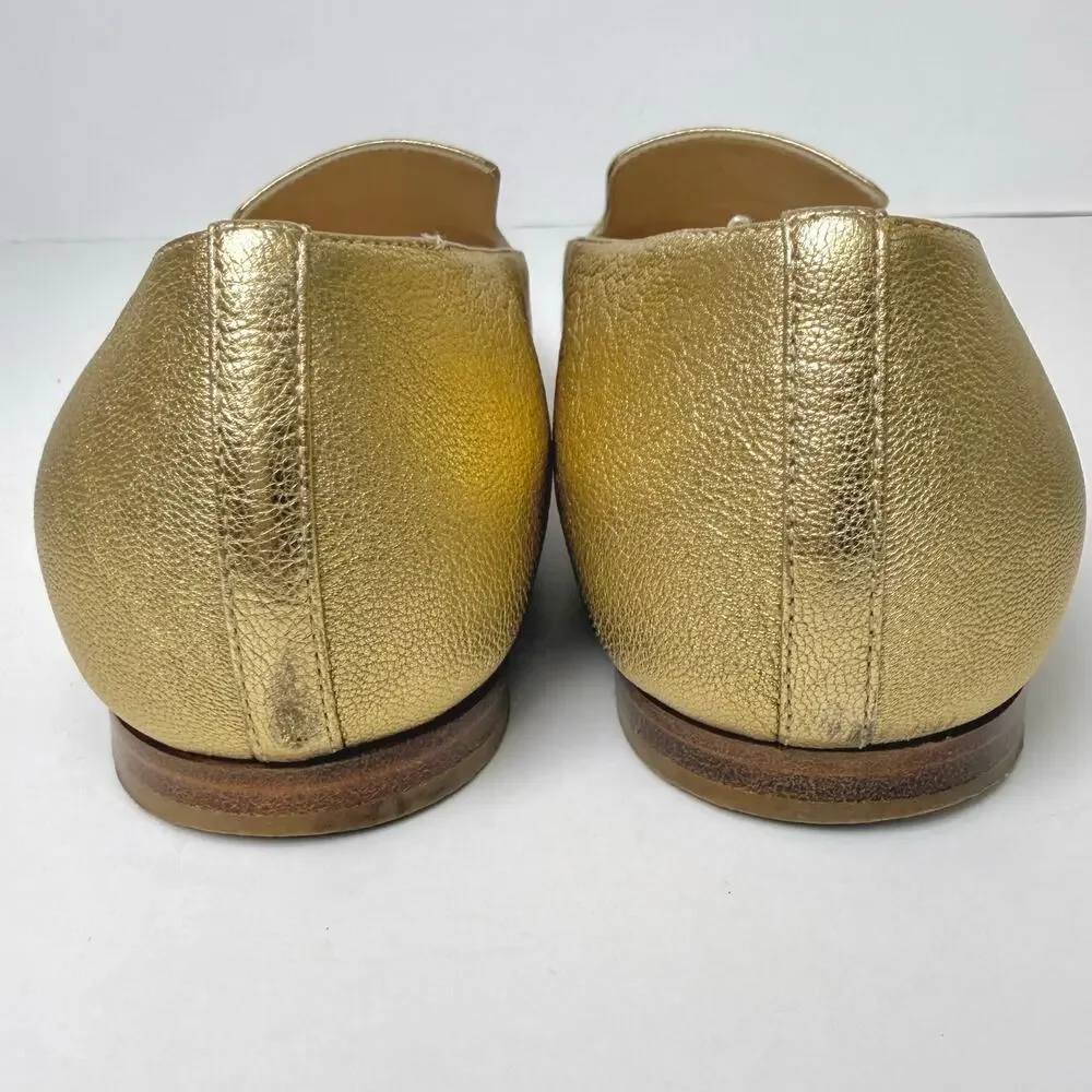 Chanel Metallic Gold Leather CC Embellished Loafers Flats Size 38 Authentic